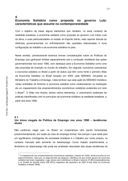 4. Economia Solid&aacute;ria como proposta no governo Lula