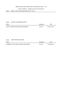 Relação de Inscritos Deficientes Edital: EDITAL DE
