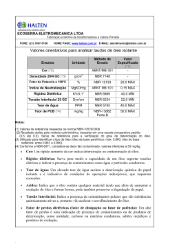 Tabela de an&aacute;lise de &oacute;leo isolante