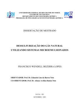 dessulfuriza&ccedil;&atilde;o do g&aacute;s natural utilizando sistemas