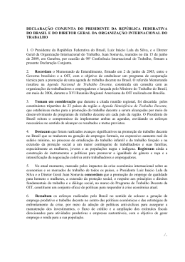 Veja a Declaração Conjunta entre a OIT e o Governo brasileiro