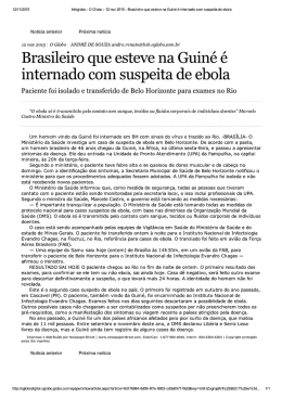 Brasileiro que esteve na Guiné é internado com