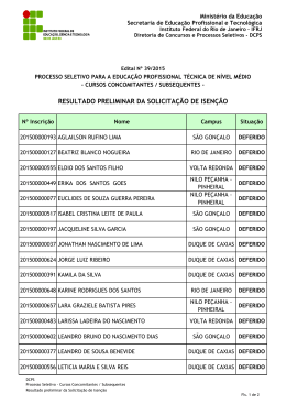 RESULTADO PRELIMINAR DA SOLICITA&Ccedil;&Atilde;O DE ISEN&Ccedil;&Atilde;O