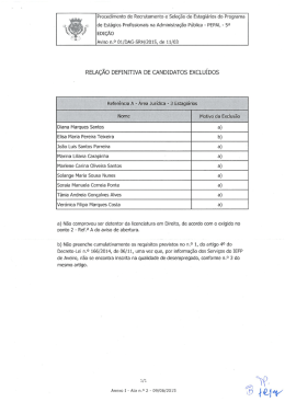 RELAÇÃO DEFINITIVA DE CANDIDATOS EXCLUÍDOS