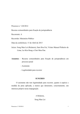 Processo n.&ordm; 128/2014 Recurso extraordin&aacute;rio para fixa&ccedil;&atilde;o de