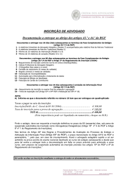INSCRI&Ccedil;&Atilde;O DE ADVOGADO Documenta&ccedil;&atilde;o a entregar ao abrigo