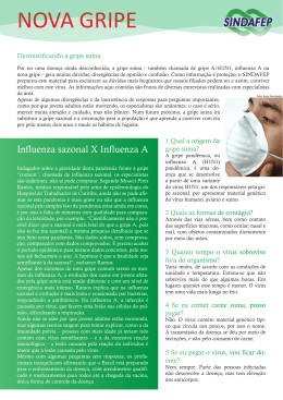 Sindafep prepara material para esclarecer d&uacute;vidas sobre a nova gripe