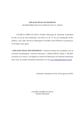 RELAÇÃO FINAL DOS INSCRITOS - Edital nº. 08/2015 de 26/08/2015