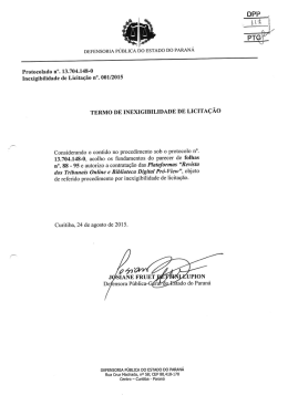 Inexigibilidade Nº 001/2015 - EDITORA REVISTA DOS TRIBUNAIS