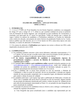 EDITAL 2016. - UniZambeze &ndash; Faculdade de Ci&ecirc;ncias Agr&aacute;rias