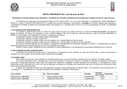 Edital PROGRAD n&ordm; 21/2013 - Resultado do Processo Seletivo