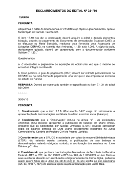 ESCLARECIMENTOS DO EDITAL N&ordm;