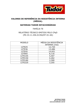 VALORES DE REFER&Ecirc;NCIA DA RESIST&Ecirc;NCIA INTERNA (M&Eacute;DIA