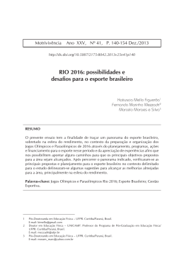 RIO 2016: possibilidades e desafios para o esporte brasileiro