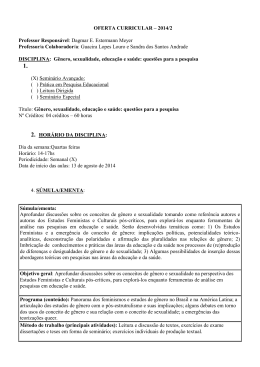 G&ecirc;nero, sexualidade, educa&ccedil;&atilde;o e sa&uacute;de