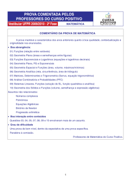 COMENTÁRIO DA PROVA DE MATEMÁTICA 1