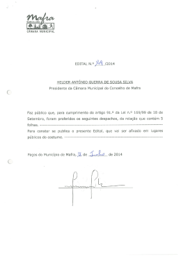 Presidente da C&acirc;mara Municipal do Concelho de Mafra Faz p&uacute;blico