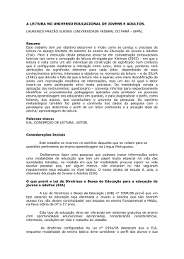 A LEITURA NO UNIVERSO EDUCACIONAL DE JOVENS E
