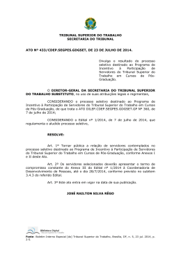 TRIBUNAL SUPERIOR DO TRABALHO SECRETARIA DO