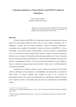 A educa&ccedil;&atilde;o ambiental e o Projeto Recicle ConsCI&Ecirc;NCIA