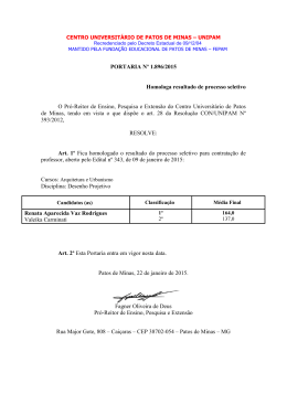 PORTARIA Nº 1.896/2015 Homologa resultado de processo seletivo
