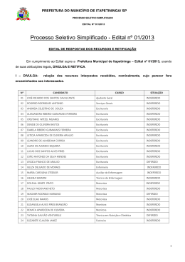 Edital de Resposta e Retifica&ccedil;&atilde;o dos Recurso PS n&ordm; 01-2013