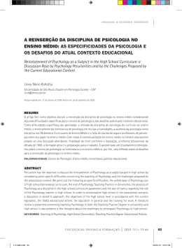 a reinserção da disciplina de psicologia no ensino médio