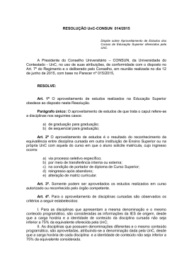Resolu&ccedil;&atilde;o UnC - CONSUN 014/2015 Aproveitamento de Estudos