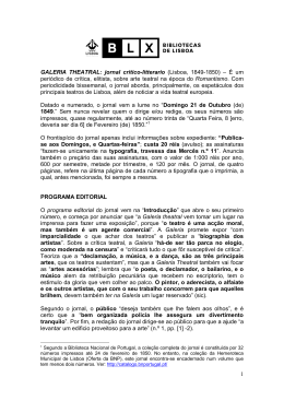 1 GALERIA THEATRAL: jornal critico-litterario (Lisboa, 1849