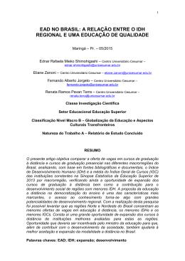 a rela&ccedil;&atilde;o entre o idh regional e uma educa&ccedil;&atilde;o de qualidade