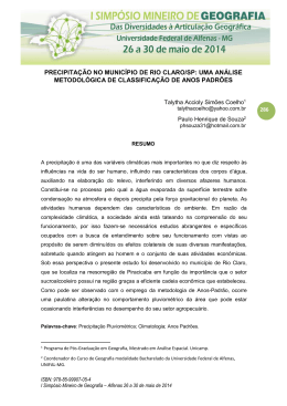 precipita&ccedil;&atilde;o no munic&iacute;pio de rio claro/sp: uma an&aacute;lise - Unifal-MG