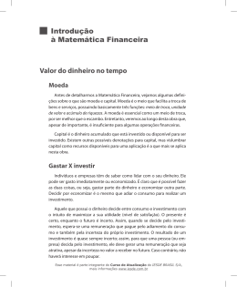 Introdu&ccedil;&atilde;o &agrave; Matem&aacute;tica Financeira Valor do dinheiro no