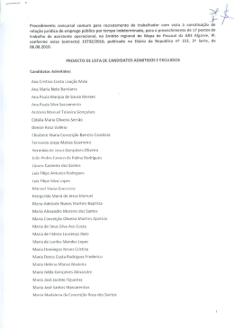 Lista de Candidatos admitidos e excluídos Aviso