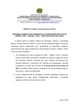 Segunda Chamada Lista de Espera Campus Senhor do