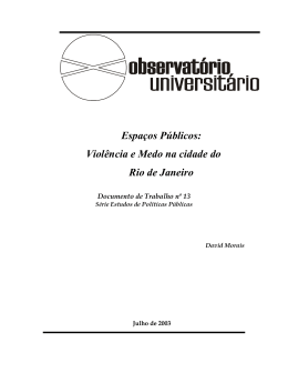Viol&ecirc;ncia e Medo na cidade do Rio de Janeiro