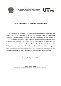 EDITAL N&ordm; 024/2014-CPCP - Resultado da Prova Objetiva
