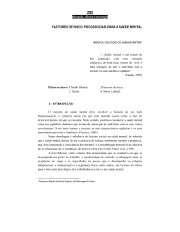 FACTORES DE RISCO PSICOSSOCIAIS PARA A SA&Uacute;DE MENTAL