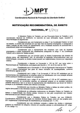 NOTIFICAÇÃO RECOMENDATÓRIA No. 1/2011
