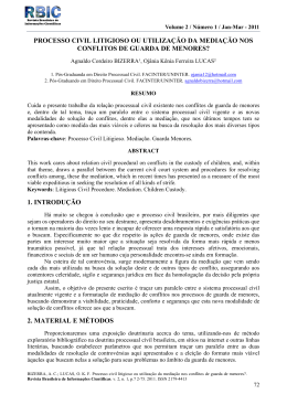 processo civil litigioso ou utiliza&ccedil;&atilde;o da media&ccedil;&atilde;o nos conflitos de