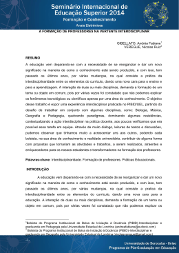 A Forma&ccedil;&atilde;o de Professores na Vertente Interdisciplinar