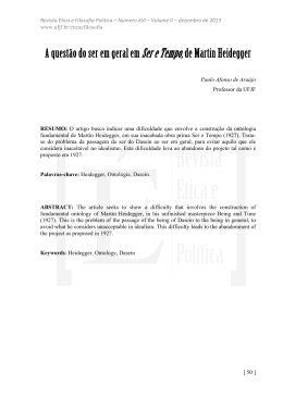 A quest&atilde;o do ser em geral em Ser e Tempo,de Martin Heidegger