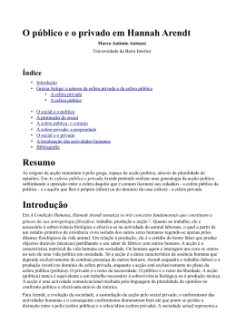 O público e o privado em Hannah Arendt Resumo Introdução