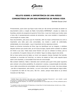 relato sobre a importância de uma rádio comunitária em um dos