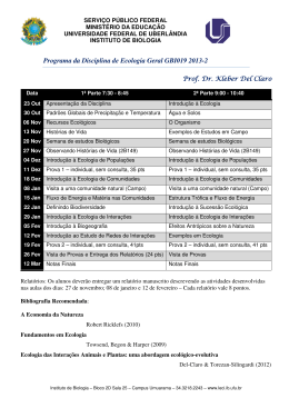 Programa da Disciplina de Ecologia Geral GBI019 2013-2