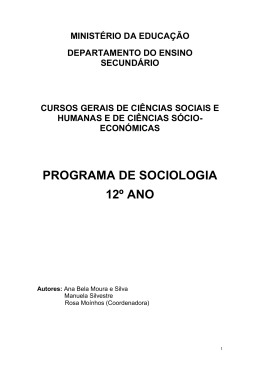 programa de sociologia 12&ordm; ano - Dep. Filosofia e Ci&ecirc;ncias Humanas