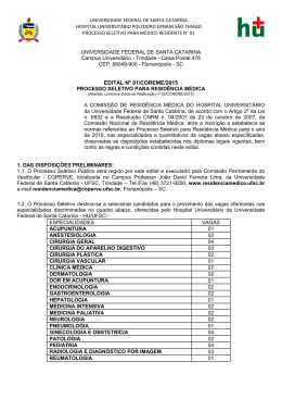 Edital - Processo Seletivo para M&eacute;dico Residente HU/UFSC 2015