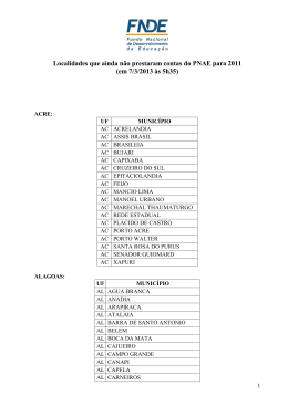 Localidades que ainda não prestaram contas do PNAE para