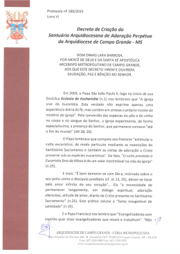 Decreto de Cria&ccedil;&atilde;o do Santu&aacute;rio Arquidiocesano de Adora&ccedil;&atilde;o