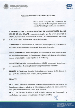 Resolu&ccedil;&atilde;o Normativa CRA-RS n&ordm; 07/2013 de 08 de Julho de 2013