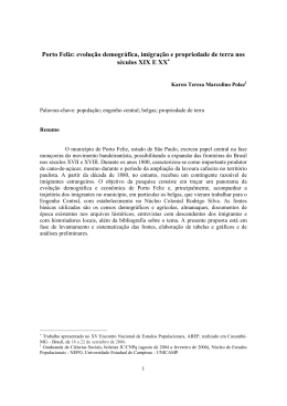 Porto Feliz: evolu&ccedil;&atilde;o demogr&aacute;fica, imigra&ccedil;&atilde;o e - Abep